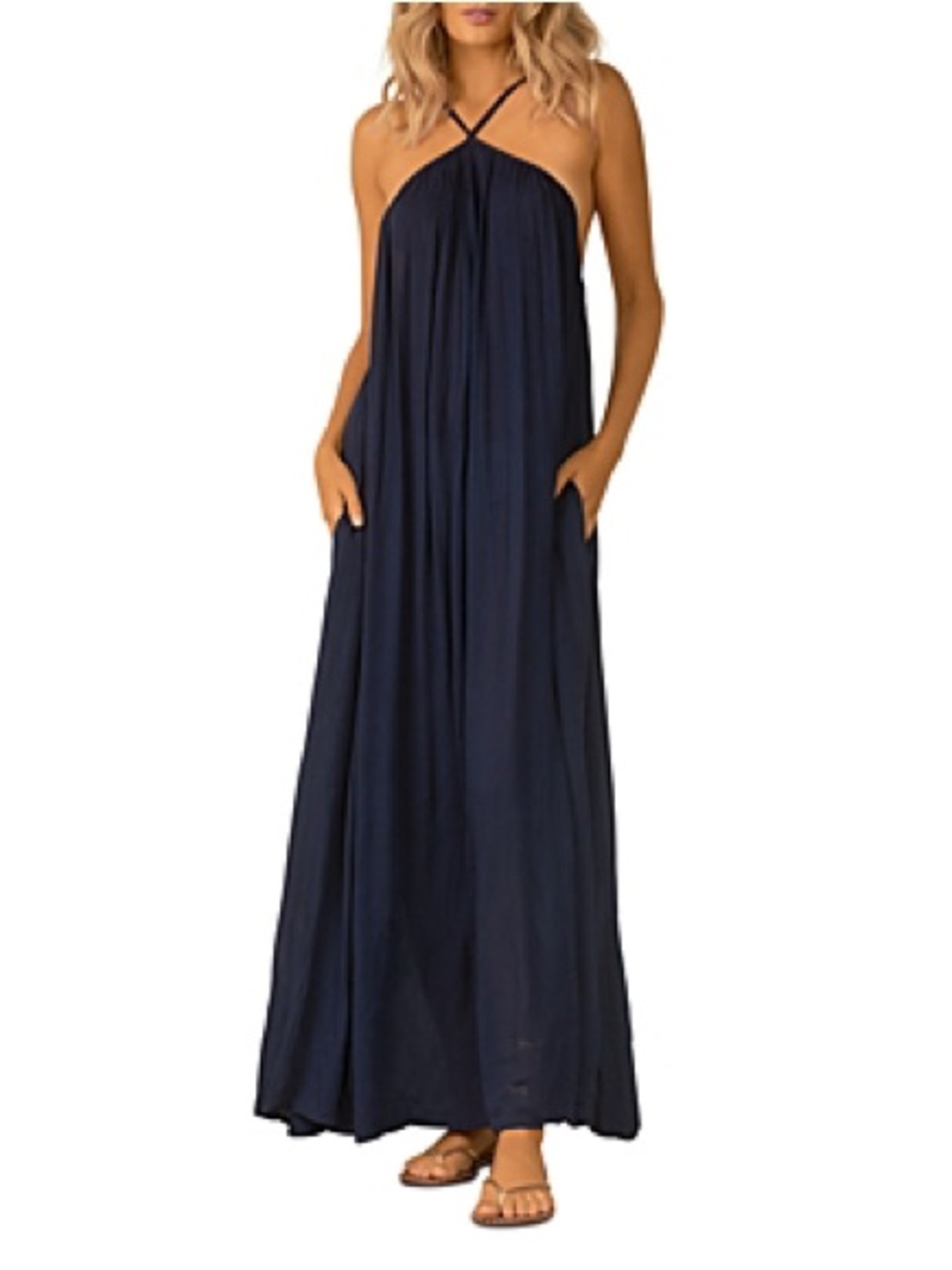 New Elan Goddess Strappy Maxi Dress in Navy Size Medium $118